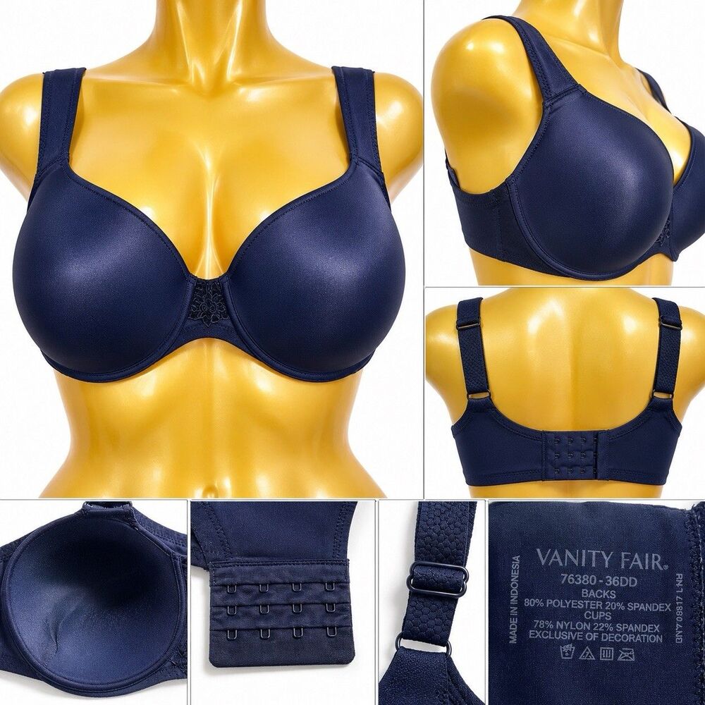 Vanity Fair Bra Women's Nude 40D Underwire Padded Poly SpandexNavy Blue Smoothin